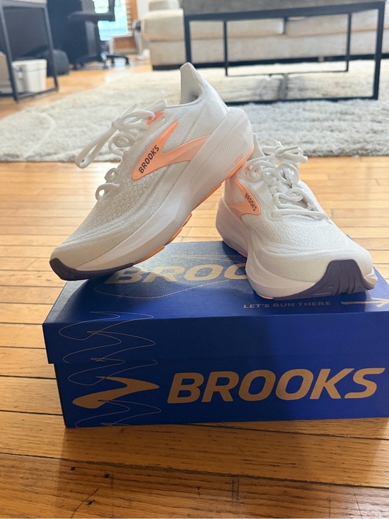 Brooks Shoes - Brooks Women’s White Running Shoes with Peach Accent